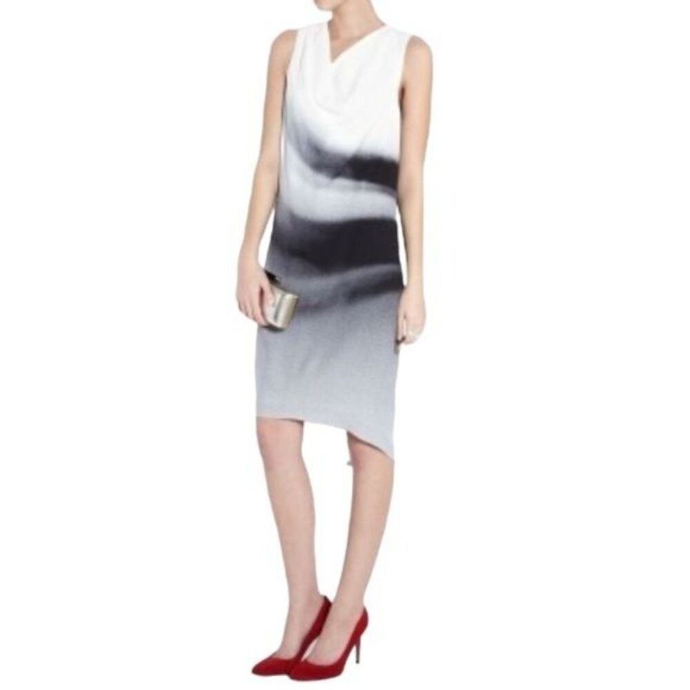 Helmut Lang Beam Shift Dress Sleeveless Hi-Low Midi Size 6 Grey Scale